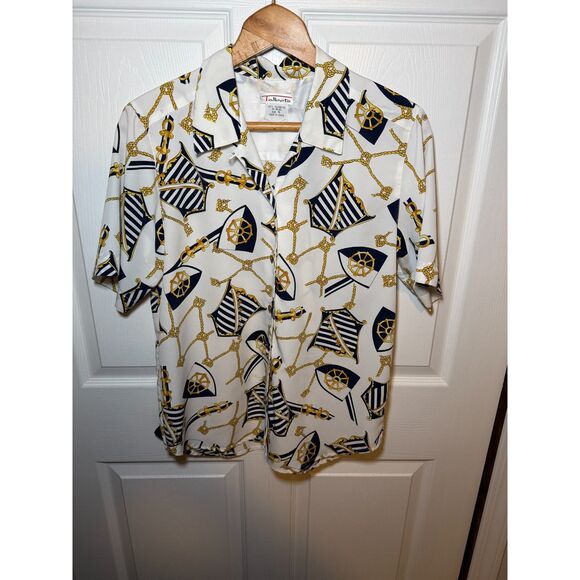 Talbots Tops - Talbots Nautical Sailboat Rope Print Button Front Blouse Women's Size 6